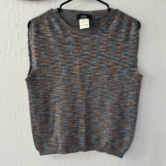 Liola Made in Italy 100% Wool Blue Brown Mulitcolor Marled Knit Sweater Vest L - Picture 1 of 5